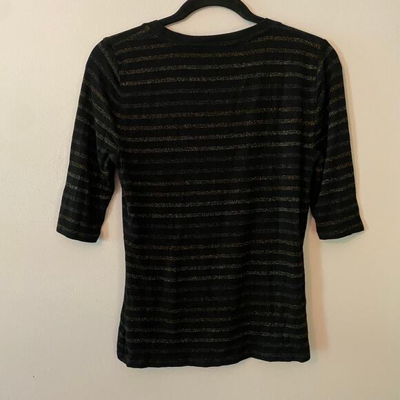 Veronica Beard Jeans Black Metallic Scoop Neck Short Sleeve Shirt Women size XS - Picture 6 of 9